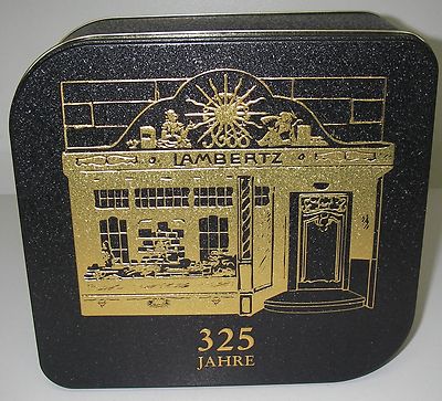 Vintage Lambertz 325 Jahre Biscuit Cookie Tin Box Black Gold Germany Advertising