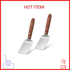 2 Pieces Small Brownie Cookie Spatula Metal Stainless Steel Spatula with Wooden 