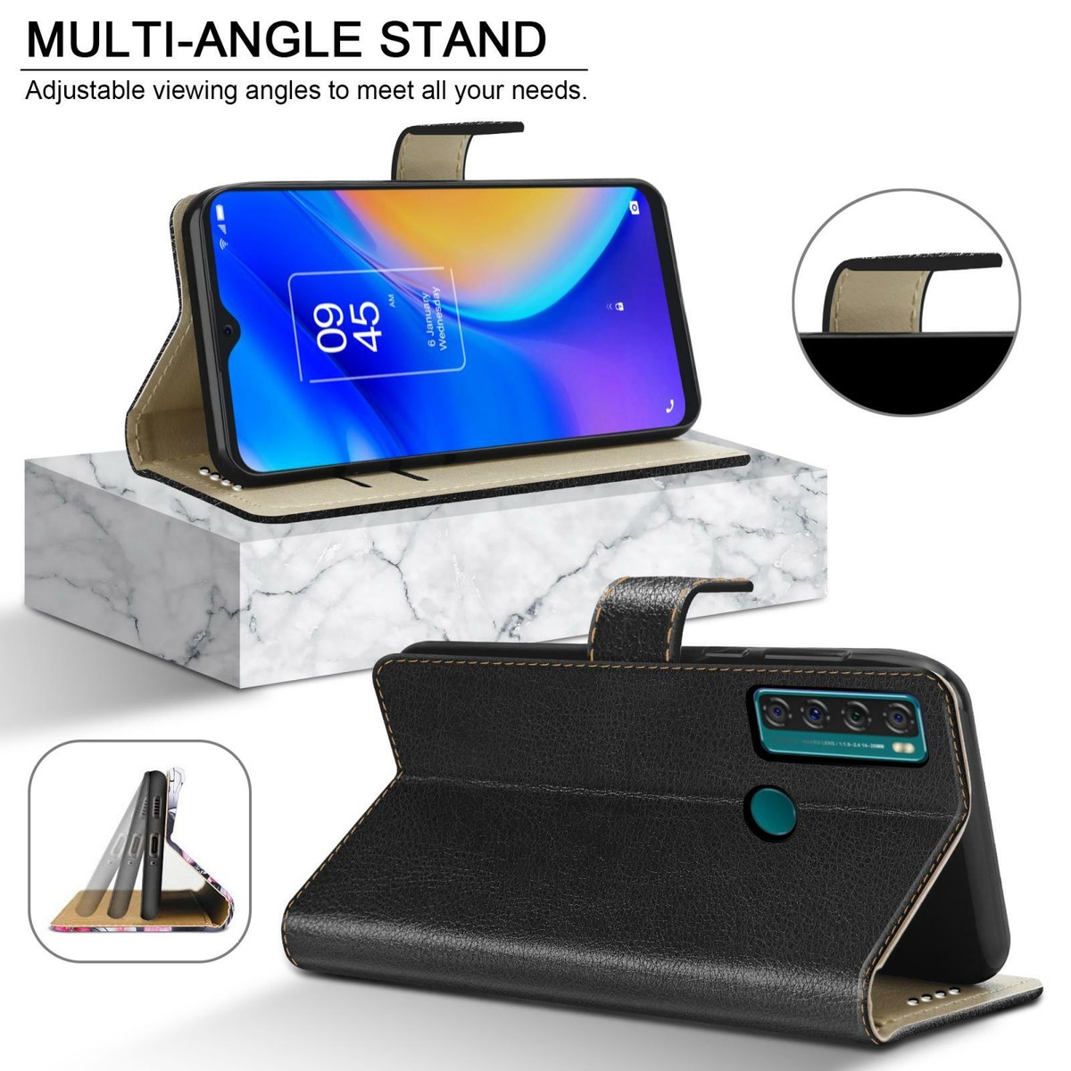 Custodia In Pelle PU Con Portafoglio E Stand Per TCL 20 SE | Cover Libro Magnetica Nero - 2
