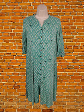 VINTAGE GREEN PRINT ROLLED SLEEVE BUTTON FRONT CASUAL RAYON SHIRT DRESS SMALL S