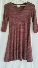 Olive Oak Burgundy Purple V Neck Fit and Flare Stretch Mini Dress Size XS