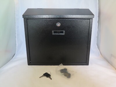 Black Metal Lockable 14'' Mailbox w/Mounting Hardware and 2 Keys - h8