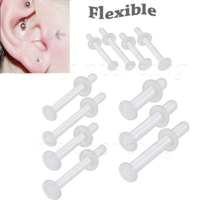 2pcs. 18g 16g 14g Clear Bio Flex Barbell with O-Ring Ears Eyebrow Nose Retainer