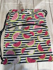 Thirty One Cinch Sac Drawstring Backpack Watermelon Stripe Thermal