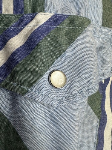 VTG Rustler X-Long Tail Lg Pearl Snap Short Sleeve Western Shirt Blue Gray M6 - Picture 3 of 7
