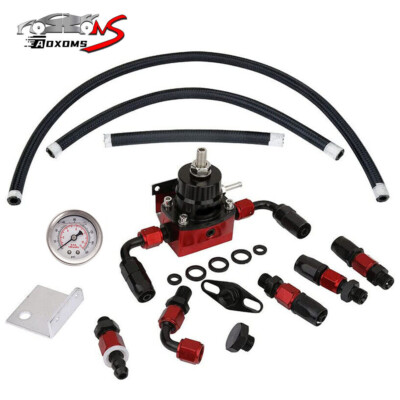 #ad Black Red Adjustable Fuel Pressure Regulator Kit 0 100psi Gauge 6AN Fitting $45.88