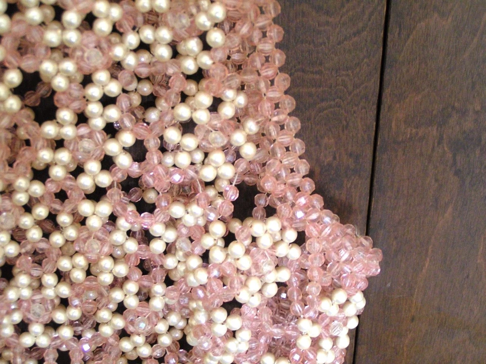 Редкий жемчуг розовый и белый бисером жилет Топпер вечеринки верхний жилет размер маленький оригинал. Владелец - Изображение 4 из 4