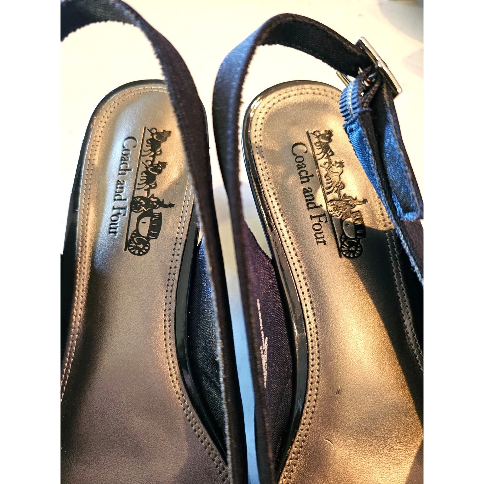 Woman's Coach and Four sling back Square Toe heels size 10 Navy Blue eBay