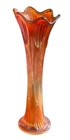 Fenton Amber Diamond Rib Marigold Carnival Glass Swung Vase 9.5"
