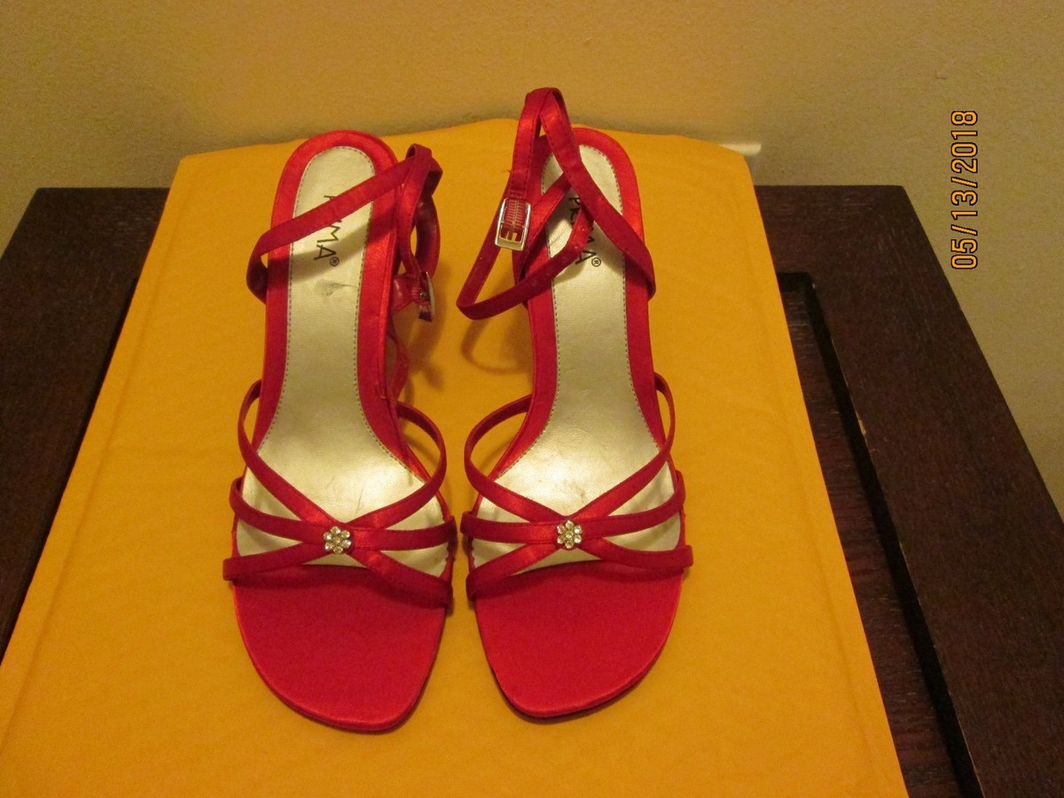 red strappy dress shoes Bella Belle Women's Crystal Embellished Zip-Up Red Strappy Heels