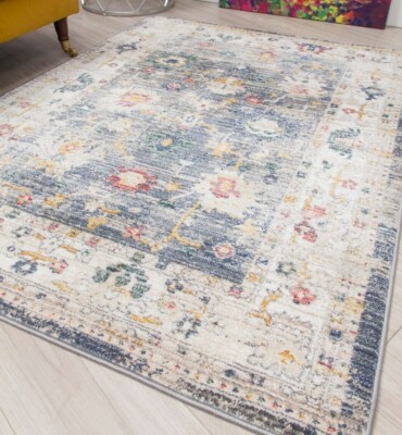 Grau Vintage Stil Teppiche Verblasst Alt Stil Groß Modern Blumenmuster Bodenteppich