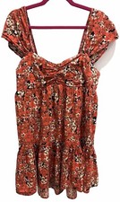 Free People Orange Black Floral Sun Dress Size M