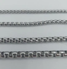 7-36", 2/2.5/3/4/5/6 mm  SMOOTH BOX ROPE STAINLESS STEEL SILVER CHAIN NECKLACE