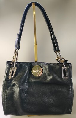 DKNY Black Leather Tote Crossbody Shoulder Bag With Gold Hardware and Turn Lock