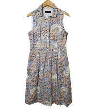 NINE WEST Sleeveless Dress Size 10 Fit & Flare Floral Button Cotton Cottagecore 
