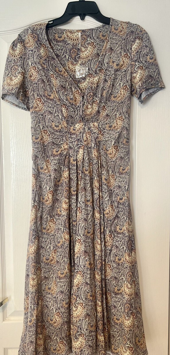 NWOT Free People Olivia Midi Purple Paisley Print Fit-Flare - Dress SZ 4 |  eBay
