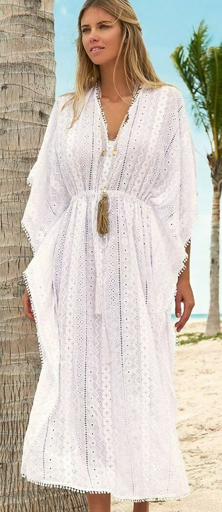 Melissa Odabash Hailey Broderie Anglaise White Maxi Kaftan