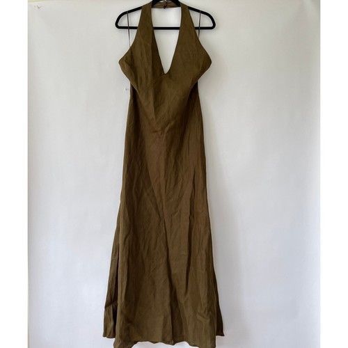 Reformation Womens Delilah Linen Maxi Dress Dark Olive Size 12 NWT - Picture 2 of 10
