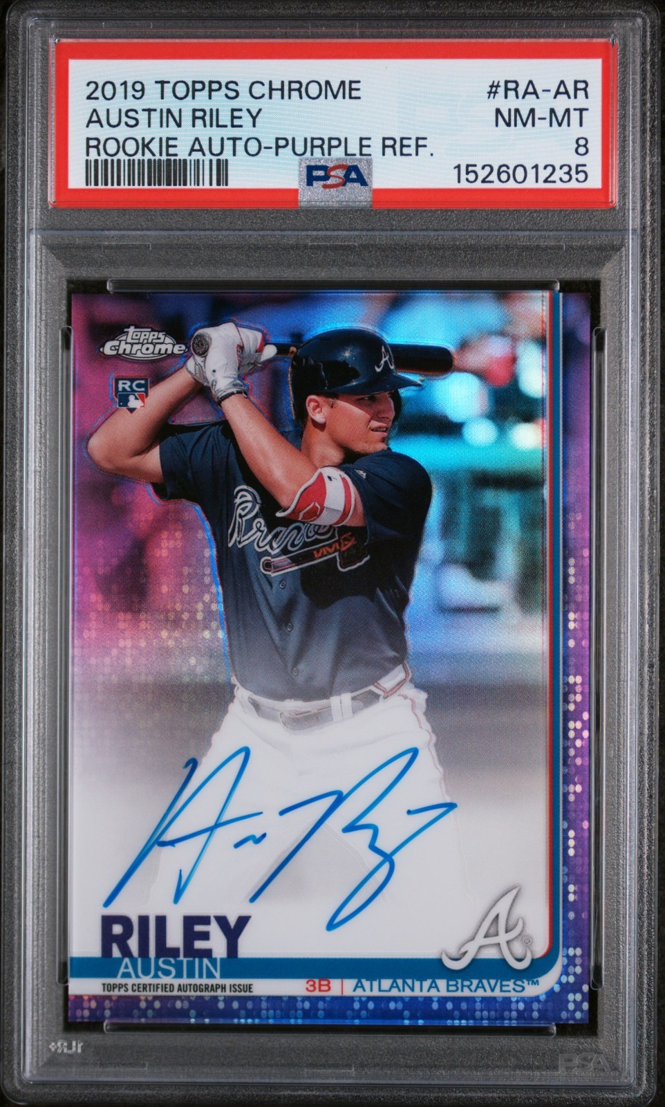 2019 Topps Chrome - Rookie Autographs Austin Riley #RA-AR Purple Refractor /250