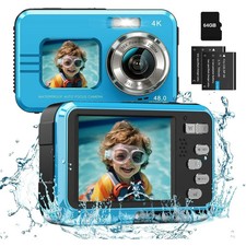 Wednkoly W-02628 4K Underwater Waterproof Digital Camera 48 MP, Blue