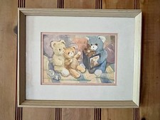 Vintage Framed Teddy Bear Nursery Art Print   Children  s Room Wall Decor