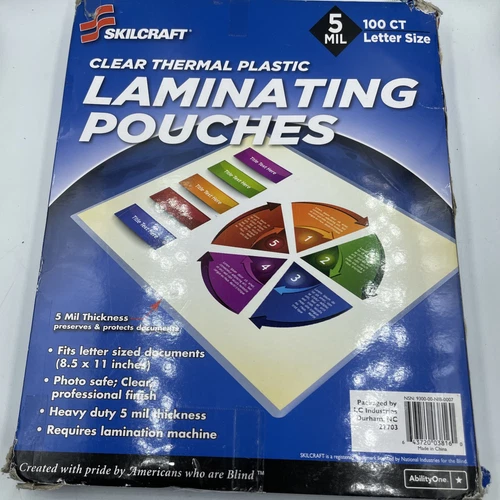 100 PACK Skilcraft Thermal Laminating Pouches 5 mil Letter 8.5" x 11" Clear - Picture 3 of 5