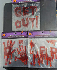 Halloween Decor Bloody Gel Window Cling Stickers Hands Get Out Help Set of 5