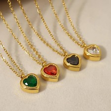 Trendy Stainless Steel Zircon Heart Necklaces for Women Simple Jewelry