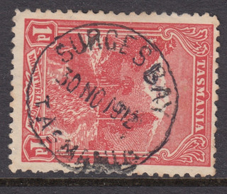 Tasmania 'Surges Bay' cancel on 1d. red pictorial Rated 12 RR by Hardinge