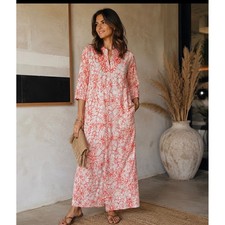 Vintage 70s Oscar de la Renta Soutache Embroidered Kaftan House Dress M/L
