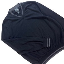 Jos A Bank Traveler Men's XXL Black 100 Merino Wool V-Neck Sweater Grey Trim
