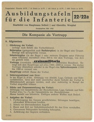 Orig. Ausbildungstafel für Infanterie Nr 22/22a - Die Kompanie als Vortrupp 1943