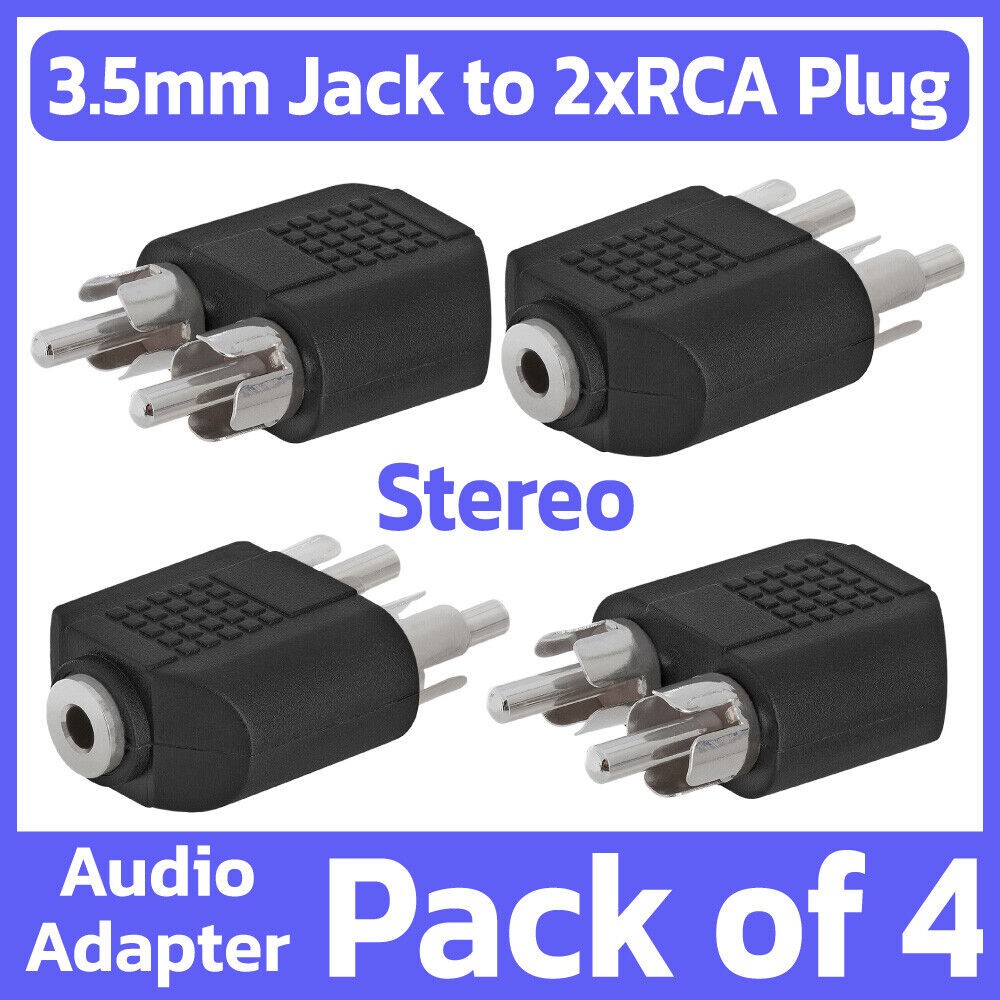 4 Pack 3.5mm Female Jack to 2 RCA Male Plug Stereo Audio Ada