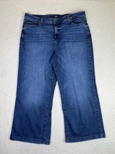 NYDJ Teresa Wide Leg Jeans Womens 16 Blue Med Wash High Rise Crop Stretch Denim