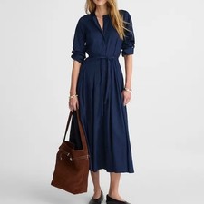 NWT Madewell Navy Blue Tie-Waist Midi Shirtdress 10 Classic Preppy Minimalist