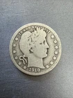 1910 D U.S. Silver Barber Quarter Dollar, 90% Silver