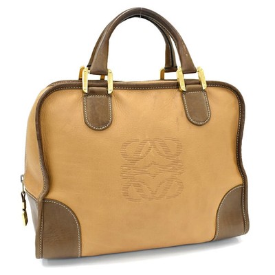 LOEWE AMAZONA 32 Handbag Anagram Leather Brown Early Model Gold Hardware