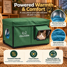 Heated Cat House 24.5" Insulated Pet Shelter Heating Pad Indoor Outdoor Green