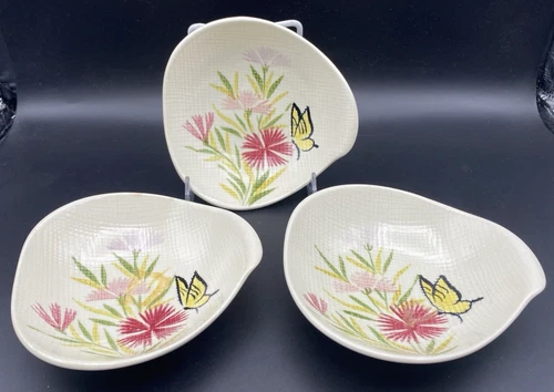 Red Wing Pottery 247 Pink Lilac Spice Butterfly Handled Fruit Soup Bowl 6" Lot 3