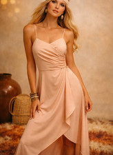 60s Maxi Wrap Dress Coral Satin Union Tag  Womens S Spaghetti Strap Back Zip
