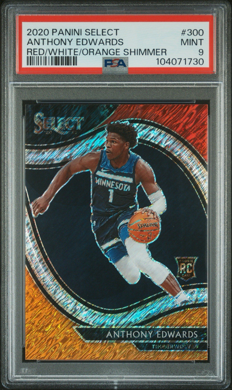 2020 Panini Select Anthony Edwards RC Red White Orange Shimmer PSA 9 Mint #300