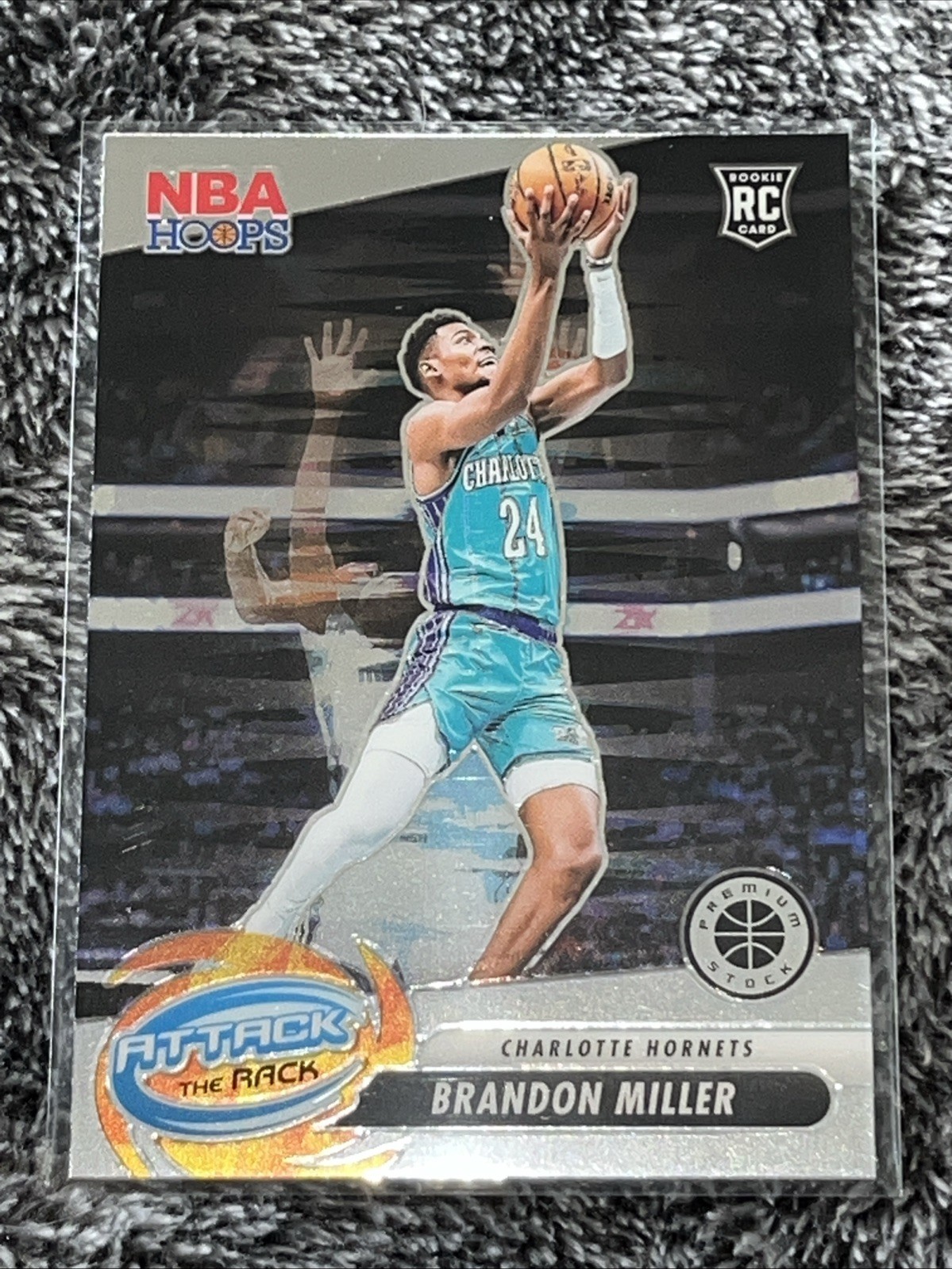 2023-24 Hoops Premium Stock #10 Brandon Miller Attack The Rack Silver Prizm