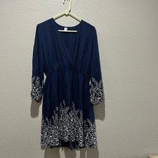 Old Navy Medium Blue Knee Length Dress Size Small White Flower Print 3/4 Sleeve