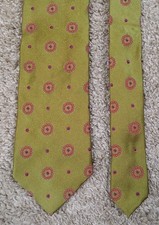 Ermenegildo Zegna Geometric Print Neck Tie 100 Silk Green 59" Long Italy