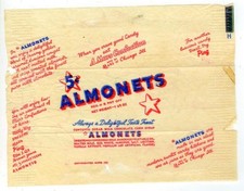1940s Almonets 5c candy bar wrapper - 1-1/2 o...