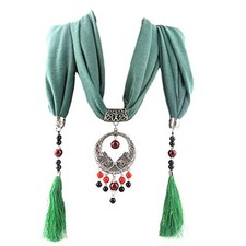 Women's Scarf Necklace Alloy Pendant Cotton and Linen Accessory Lt Green