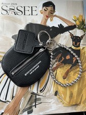 Black Leather Key Pouch with Beaded Silver Wrislet