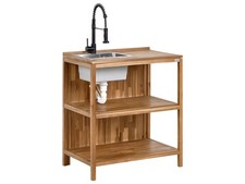 Outdoor-Kücheninsel Akazienholz braun/schwarz mit Spüle Armatur Regalen Venosa