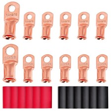 1/0 Gauge x 3/8" 5/16" Copper Wire Ring Terminals Connector Lug 12 PCS Batter...