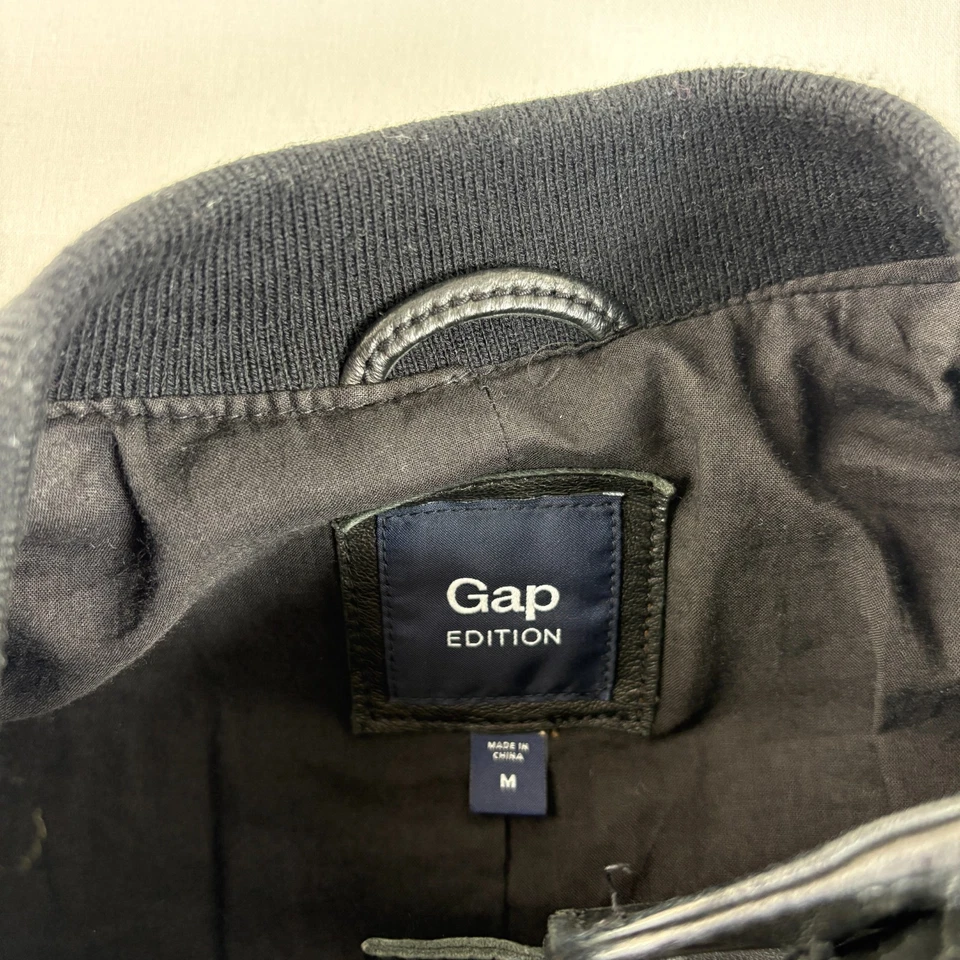 Chaqueta de cuero Gap para mujer mediana negra cremallera completa abrigo motociclista Foto 3 de 4